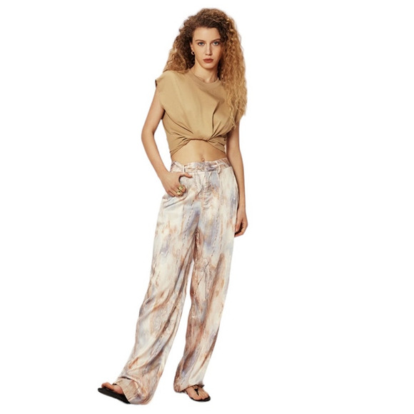 Micas Pants - Micas Women's 2XL Marble Print High Waisted Full-Length Straight Leg Pants